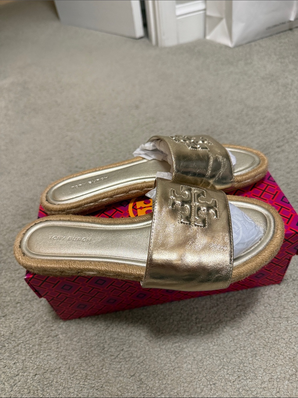 Tory Burch Metallic Logo Slide Sandals - Picture 3 of 8